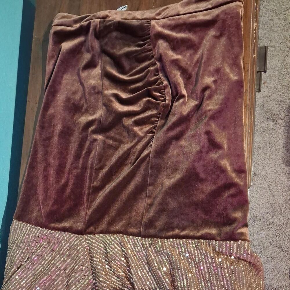 Velvet and Sequins Steampunk Women's Brown Skirt